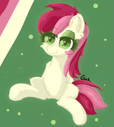 Size: 2714x3020 | Tagged: safe, artist:vinca, derpibooru import, roseluck, earth pony, pony, eye clipping through hair, eyebrows, eyebrows visible through hair, female, high res, image, mare, png, sitting, smiling, solo, spread legs, spreading