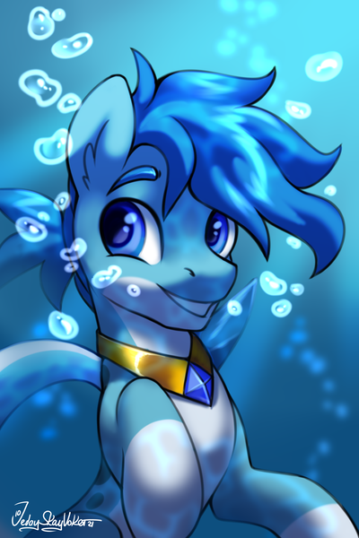 Size: 2000x3000 | Tagged: safe, artist:jedayskayvoker, derpibooru import, oc, oc:aqua sapphire, pony, seapony (g4), bubble, bust, crystal, icon, image, jewelry, male, necklace, png, portrait, raised tail, sketch, smiling, solo, stallion, tail, underwater