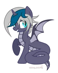 Size: 1600x2000 | Tagged: safe, alternate version, artist:angelina-pax, derpibooru import, oc, oc:elizabat stormfeather, alicorn, bat pony, bat pony alicorn, lamia, original species, pony, snake, snake pony, alicorn oc, bat pony oc, bat wings, bedroom eyes, commission, female, grin, horn, image, lamiafied, mare, png, raised hoof, simple background, smiling, solo, species swap, transparent background, wings, ych result