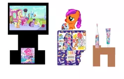 Size: 1004x640 | Tagged: source needed, safe, derpibooru import, sunny starscout, pony, pony creator, games ponies play, my little pony: a new generation, 1000 hours in ms paint, blanket, color wonder, crayola, derpibooru exclusive, dvd, dvd cover, female, filly, g5, hugger blanket, image, in-universe pegasister, markers, merchandise, ms paint, orajel, plush and blanket set, plushie, png, princess twilight sparkle (dvd), promotion, red nose, sick, sick day kit, simple background, solo, spinbrush, television, toothbrush, toothpaste, traditional art, white background, wrong eye color, younger