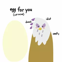 Size: 2048x2048 | Tagged: safe, artist:2merr, ponerpics import, gilda, gryphon, blushing, dialogue, dot eyes, drawn on phone, drawthread, dweeb, egg, female, idiot, image, insult, png, simple background, solo, talking to viewer, tsundere, white background
