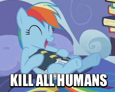 Size: 231x186 | Tagged: book, cropped, cute, derpibooru import, dissonant caption, edit, edited screencap, grimcute, image macro, implied genocide, kill all humans, meme, misanthropy, pure unfiltered evil, rainbow dash, read it and weep, safe, screencap, solo, wat