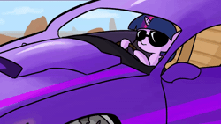 Size: 600x338 | Tagged: safe, artist:tjpones, derpibooru import, twilight sparkle, pony, car, driving, frown, hoof hold, sitting, solo, sunglasses