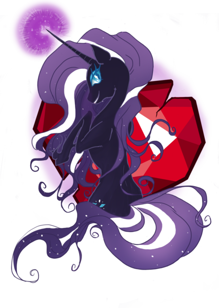 Size: 2417x3398 | Tagged: source needed, useless source url, safe, artist:m0on13aby, derpibooru import, nightmare rarity, pony, unicorn, female, fire ruby, looking back, mare, solo
