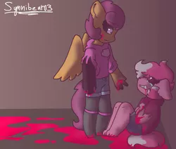 Size: 2600x2200 | Tagged: anthro, artist:synnibear03, blood, comic:ponytale, derpibooru import, duo, oc, oc:ponytale scootaloo, oc:starsy, rage form scootaloo, scootaloo, scootaloo loves sans, semi-grimdark, undertale