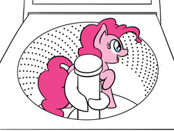 Size: 648x486 | Tagged: safe, artist:flutterluv, derpibooru import, pinkie pie, earth pony, pony, behaving like a cat, cute, diapinkes, female, gif, mare, open mouth, pinkie in the washing machine, ponified animal photo, simple background, smiling, solo, walking, washing machine, white background