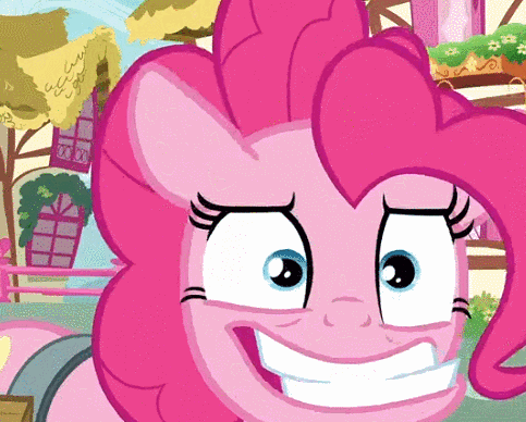 Size: 483x388 | Tagged: safe, derpibooru import, edit, screencap, pinkie pie, earth pony, pony, secrets and pies, animated, close-up, crazy face, cropped, faic, female, floppy ears, gif, gritted teeth, mare, solo, underbite