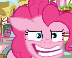 Size: 483x388 | Tagged: safe, derpibooru import, edit, screencap, pinkie pie, earth pony, pony, secrets and pies, animated, close-up, crazy face, cropped, faic, female, floppy ears, gif, gritted teeth, mare, solo, underbite
