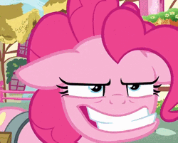 Size: 483x388 | Tagged: safe, derpibooru import, edit, screencap, pinkie pie, earth pony, pony, secrets and pies, animated, close-up, crazy face, cropped, faic, female, floppy ears, gif, gritted teeth, mare, solo, underbite