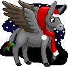 Size: 100x100 | Tagged: artist:chili19, christmas, clothes, derpibooru import, donkey, female, hat, holiday, oc, oc:chili, pixel art, raised hoof, safe, santa hat, scarf, simple background, snow, solo, transparent background, unofficial characters only, wings