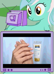 Size: 565x772 | Tagged: safe, derpibooru import, lyra heartstrings, commercial, exploitable meme, gold bond, hand, tv meme