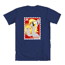 Size: 1000x1000 | Tagged: safe, artist:kabukihomewood, derpibooru import, derpy hooves, pegasus, pony, clothes, female, food, hoof hold, mare, muffin, open mouth, shirt, simple background, smiling, solo, stamp, t shirt design, t-shirt, that pony sure does love muffins, transparent background
