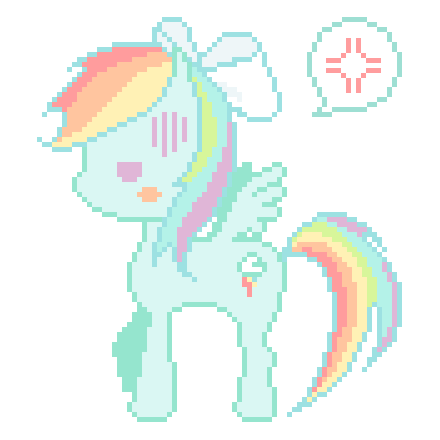 Size: 440x440 | Tagged: safe, artist:hima-hima, derpibooru import, rainbow dash, pegasus, pony, bow, cross-popping veins, cute, dashabetes, hair bow, pictogram, pixel art, solo, speech bubble