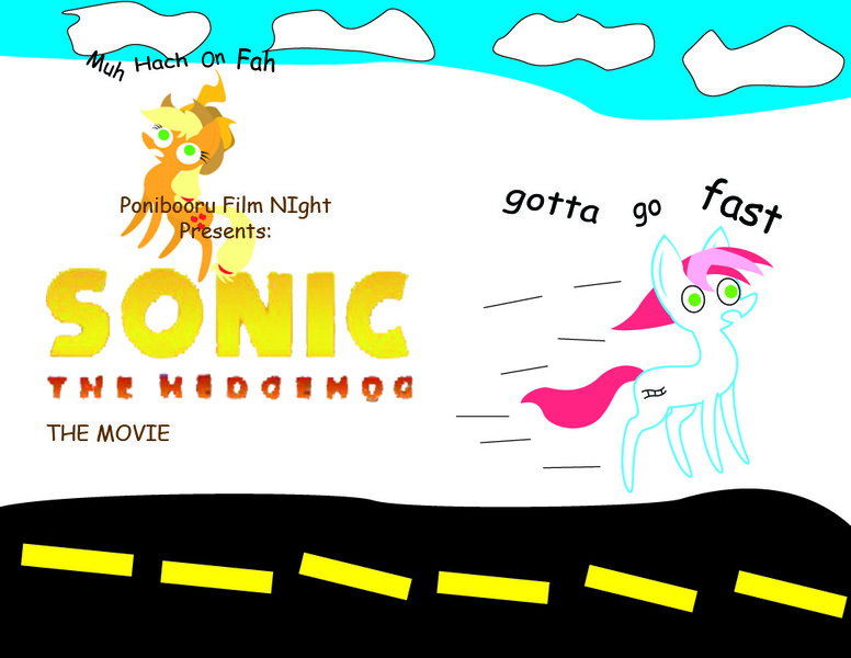 Size: 1000x773 | Tagged: applejack, artist:daisyhead, comic sans, crossover, derpibooru import, gotta go fast, oc, oc:flicker, ponibooru film night, safe, sonic the hedgehog (series)