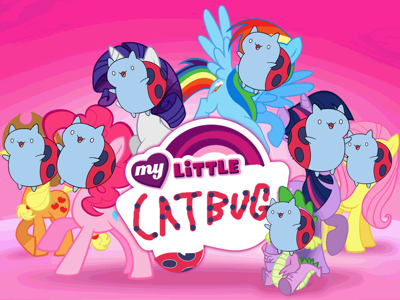 Size: 2048x1536 | Tagged: safe, derpibooru import, edit, applejack, fluttershy, pinkie pie, rainbow dash, rarity, spike, twilight sparkle, earth pony, pegasus, pony, 1000 hours in ms paint, bravest warriors, catbug, flying, logo, logo edit, mane seven, mane six, ms paint, my little x, raised hoof, sitting, spread wings