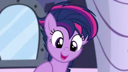 Size: 1280x720 | Tagged: safe, derpibooru import, screencap, twilight sparkle, twilight sparkle (alicorn), alicorn, pony, castle sweet castle, season 5, alternate hairstyle, cute, female, image, mare, open mouth, png, punklight sparkle, smiling, solo, twiabetes