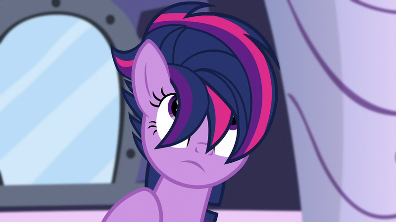 Size: 1280x720 | Tagged: safe, derpibooru import, screencap, twilight sparkle, twilight sparkle (alicorn), alicorn, pony, castle sweet castle, season 5, alternate hairstyle, cute, female, hair over eyes, image, mare, png, punklight sparkle, solo, twiabetes