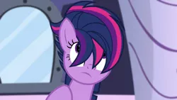 Size: 1280x720 | Tagged: safe, derpibooru import, screencap, twilight sparkle, twilight sparkle (alicorn), alicorn, pony, castle sweet castle, season 5, alternate hairstyle, cute, female, hair over eyes, image, mare, png, punklight sparkle, solo, twiabetes