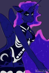 Size: 720x1080 | Tagged: safe, artist:kanashimi, derpibooru import, princess luna, alicorn, athro, bikini, boob window, clothes, helloween, image, jpeg, princess, sketch, solo, swimsuit