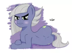 Size: 4098x3072 | Tagged: suggestive, artist:datzigga, derpibooru import, limestone pie, earth pony, pony, blushing, butt, embarrassed, image, looking at you, lying down, png, pouting, scowl, solo