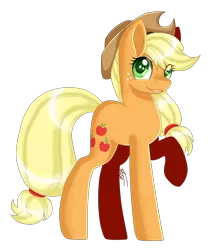 Size: 1859x2233 | Tagged: safe, artist:inspiredpixels, derpibooru import, applejack, earth pony, pony, female, freckles, image, mare, png, raised hoof, signature, simple background, smiling, solo, transparent background