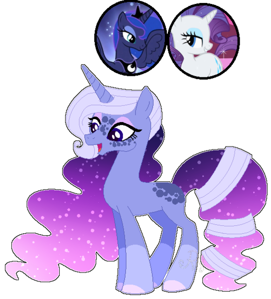 Size: 549x605 | Tagged: safe, artist:rainbows-skies, derpibooru import, princess luna, rarity, oc, pony, unicorn, base used, ethereal mane, female, image, lesbian, magical lesbian spawn, mare, offspring, parent:princess luna, parent:rarity, parents:rariluna, png, rariluna, shipping, simple background, starry mane, transparent background