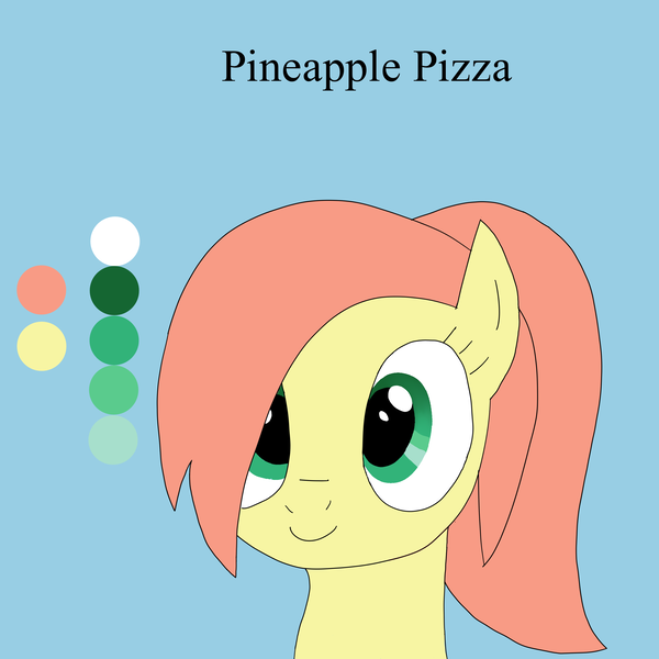 Size: 2925x2925 | Tagged: safe, artist:pi, derpibooru import, oc, oc:pineapple pizza, earth pony, pony, colored, flat colors, green eyes, image, png, ponytail, reference sheet, smiling, solo