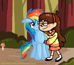 Size: 521x454 | Tagged: safe, artist:agreenflower, derpibooru import, rainbow dash, human, pony, friendshipping, gravity falls, image, mabel pines, png