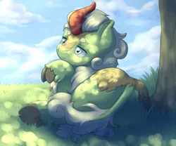 Size: 6000x5000 | Tagged: safe, artist:aquoquoo, derpibooru import, forest fall, kirin, absurd resolution, butt, image, male, plot, png, solo, tree, underhoof