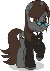 Size: 4212x5907 | Tagged: safe, artist:duskyzombie, derpibooru import, oc, oc:sonata, pony, ace attorney, clothes, cute, elements of justice, female, glasses, image, mare, movie accurate, png, simple background, smiling, solo, suit, transparent background, turnabout storm, vector