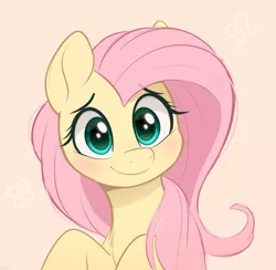 Size: 1230x1200 | Tagged: safe, artist:higgly-chan, derpibooru import, fluttershy, pegasus, pony, blushing, bust, female, image, mare, png, portrait, simple background, smiling, solo