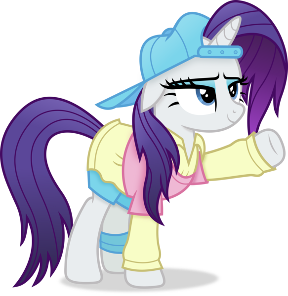 Size: 3571x3677 | Tagged: safe, artist:anime-equestria, derpibooru import, rarity, pony, unicorn, friendship university, alternate hairstyle, backwards ballcap, baseball cap, cap, clothes, disguise, eyeshadow, female, hat, horn, image, makeup, mare, plainity, png, shirt, simple background, smiling, solo, sweater, transparent background, vector