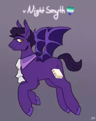 Size: 796x1000 | Tagged: safe, artist:greenarsonist, derpibooru import, oc, oc:night smyth, unofficial characters only, bat pony, pony, bat pony oc, bat wings, gay, gay pride flag, image, male, necktie, png, pride, pride flag, solo, spread wings, wings