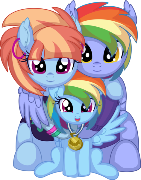 Size: 6312x8041 | Tagged: safe, artist:cyanlightning, derpibooru import, bow hothoof, rainbow dash, windy whistles, pegasus, pony, .svg available, absurd resolution, clothes, cute, dashabetes, ear fluff, ear piercing, earring, family, father and child, father and daughter, female, filly, filly rainbow dash, folded wings, happy, husband and wife, image, jewelry, looking at you, male, mare, medal, mother and child, mother and daughter, parent and child, piercing, png, simple background, smiling, spread wings, stallion, transparent background, vector, wings, young, younger