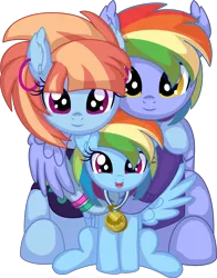 Size: 6312x8041 | Tagged: safe, artist:cyanlightning, derpibooru import, bow hothoof, rainbow dash, windy whistles, pegasus, pony, .svg available, absurd resolution, clothes, cute, dashabetes, ear fluff, ear piercing, earring, family, father and child, father and daughter, female, filly, filly rainbow dash, folded wings, happy, husband and wife, image, jewelry, looking at you, male, mare, medal, mother and child, mother and daughter, parent and child, piercing, png, simple background, smiling, spread wings, stallion, transparent background, vector, wings, young, younger