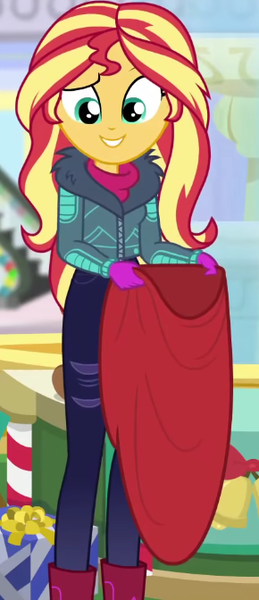 Size: 290x672 | Tagged: safe, derpibooru import, screencap, sunset shimmer, equestria girls, equestria girls series, holidays unwrapped, spoiler:eqg series (season 2), cropped, image, png, solo, winter break-in