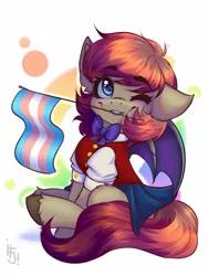 Size: 1200x1600 | Tagged: safe, artist:falafeljake, derpibooru import, oc, oc:xuan mai, unofficial characters only, bat pony, pony, bat pony oc, bat wings, clothes, commission, image, jpeg, pride, pride flag, simple background, solo, transgender pride flag, wings, ych result