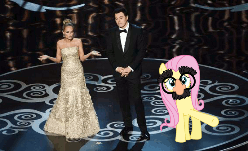 Size: 1200x731 | Tagged: 2013 oscars, academy awards, derpibooru import, edit, fluttershy, irl, oscars, photo, ponies in real life, safe, seth macfarlane