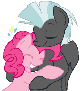 Size: 291x315 | Tagged: artist:rareponypairings, crack shipping, derpibooru import, female, hug, male, pinkie pie, safe, shipping, straight, thunderlane, thunderpie