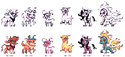 Size: 828x380 | Tagged: safe, derpibooru import, arizona cow, oleander (tfh), paprika paca, pom lamb, tianhuo, velvet reindeer, alpaca, classical unicorn, cow, deer, longma, reindeer, sheep, unicorn, them's fightin' herds, community related, fightin' six, lamb, leonine tail, pixel art, simple background, transparent background
