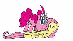 Size: 1280x720 | Tagged: artist:thex-plotion, body horror, derpibooru import, eldritch abomination, fluttershy, great moments in animation, imminent tickles, on back, pinkie pie, puffy cheeks, safe, smear frame, wat