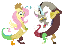 Size: 1024x768 | Tagged: artist:trehcedasil, crossed arms, derpibooru import, discord, draconequified, draconequus, duo, fanfic art, fanfic cover, fanfic:my little draconeequus, fanfic scene, fanfic spoiler, female, flutterequus, fluttershy, jealous, marsupial, pointing, pouch, safe, shocked, simple background, species swap, tail hand, transparent background, vector