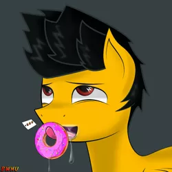 Size: 1000x1000 | Tagged: suggestive, artist:barnwithhoovesup, derpibooru import, daring do, dashing do, donut, drool, food, innuendo, rule 63, solo, tongue out