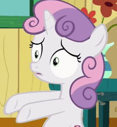 Size: 437x475 | Tagged: safe, derpibooru import, screencap, sweetie belle, pony, the fault in our cutie marks, confused, reaction image, solo