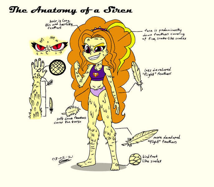 Size: 1024x894 | Tagged: safe, artist:tmntsam, derpibooru import, adagio dazzle, equestria girls, alternate universe, anatomy, clothes, feather, furry human, image, jpeg, panties, scales, slit pupils, underwear