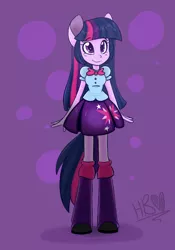 Size: 500x714 | Tagged: safe, artist:heartbeat420, derpibooru import, twilight sparkle, equestria girls, cute, female, image, long hair, png, ponied up, pony ears, purple background, signature, simple background, solo