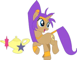 Size: 552x433 | Tagged: safe, artist:selenaede, artist:victorfazbear, derpibooru import, ponified, genie, pony, unicorn, barely pony related, base used, base:selenaede, crossover, cutie mark, image, magic lamp, open mouth, png, raised hoof, shantae, shantae (character)