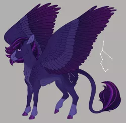 Size: 2459x2391 | Tagged: safe, artist:bluet0ast, derpibooru import, oc, unofficial characters only, pegasus, pony, colored hooves, constellation, image, leonine tail, magical lesbian spawn, male, offspring, parent:princess luna, parent:twilight sparkle, parents:twiluna, pegasus oc, png, signature, simple background, stallion, wings