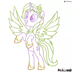 Size: 1500x1500 | Tagged: safe, artist:melisareb, derpibooru import, idw, trixie, alicorn, pony, 1000 hours in ms paint, alicornified, crown, female, idw showified, image, jewelry, mare, png, race swap, rearing, regalia, simple background, smiling, solo, trixiecorn, white background, wings, wip, xk-class end-of-the-world scenario