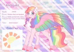 Size: 3500x2454 | Tagged: safe, artist:nobleclay, derpibooru import, oc, oc:keepsake, pegasus, pony, colored wings, female, image, magical lesbian spawn, mare, multicolored wings, offspring, parent:applejack, parent:rainbow dash, parents:appledash, png, rainbow wings, solo, wings